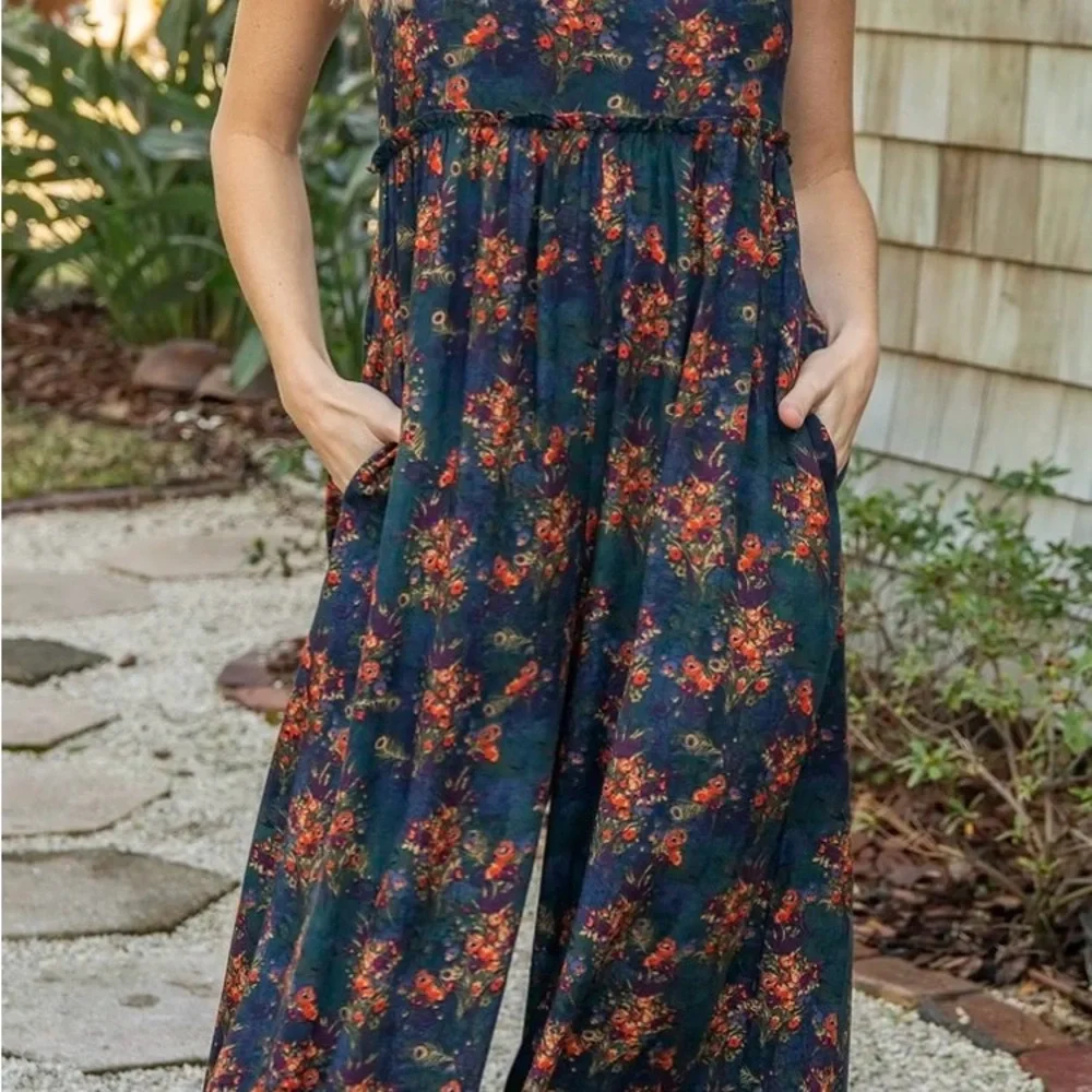 Natural Life Gabi Jumpsuit - Navy Red Feathers - Picture 2 of 6